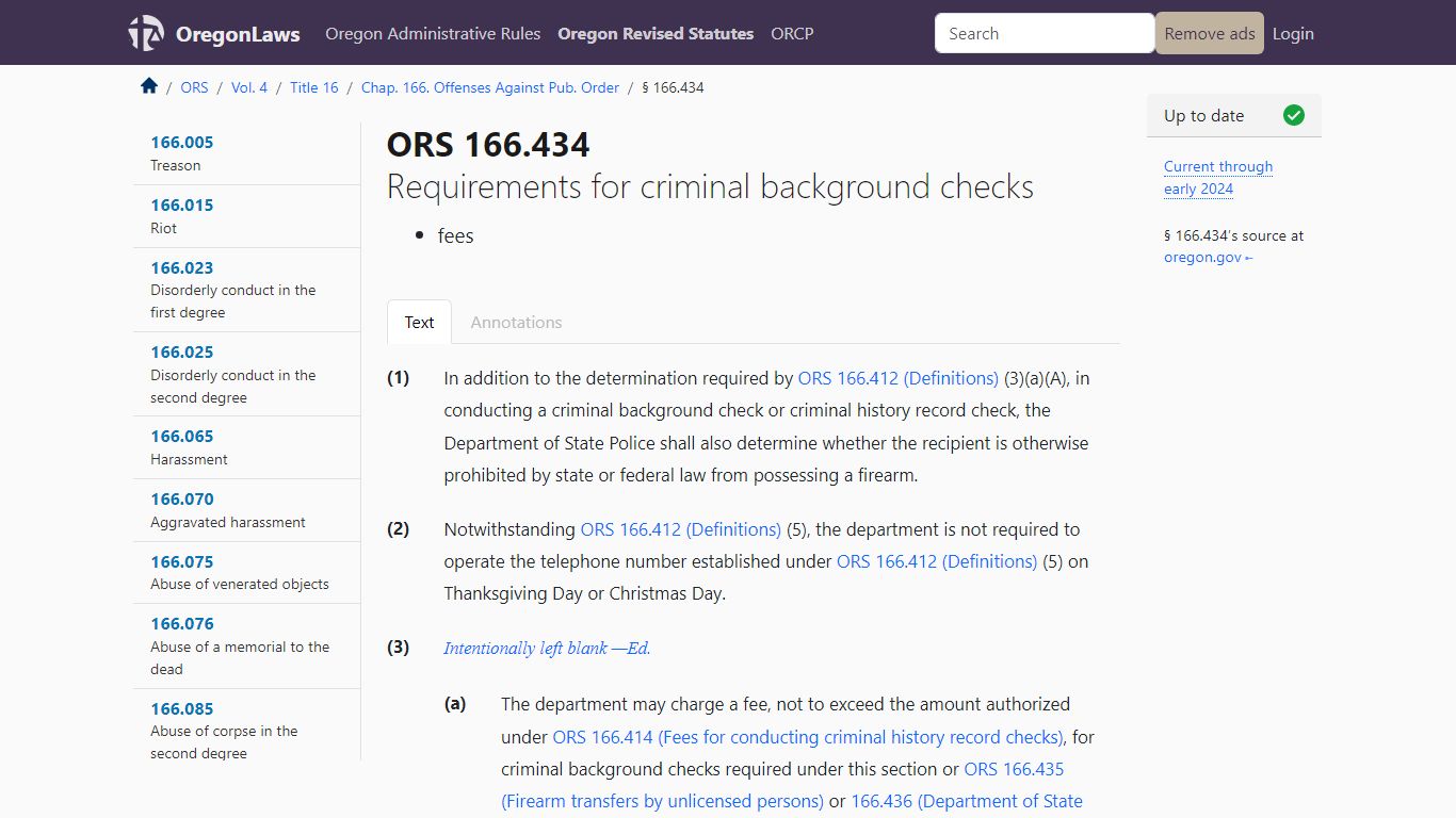 ORS 166.434 – Requirements for criminal background checks - OregonLaws