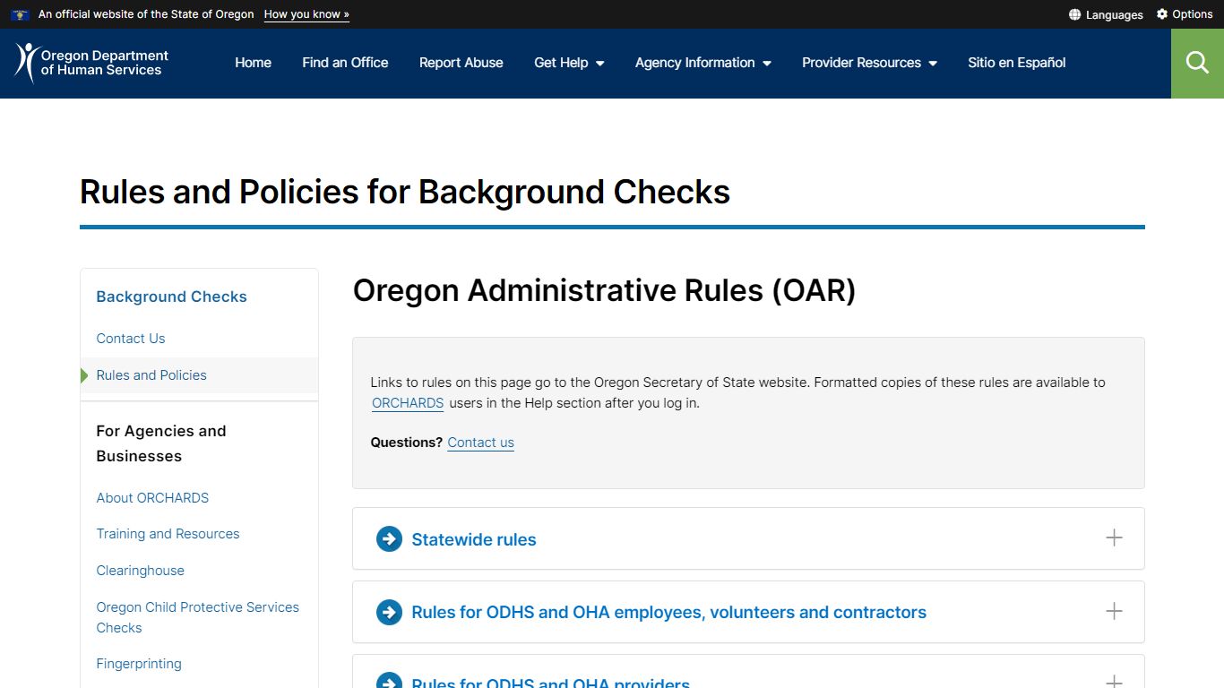 Rules and Policies for Background Checks - Oregon.gov